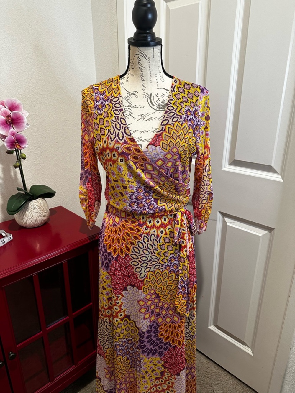 V-Neck Floral Wrap Maxi Dress in Yellow & Purple